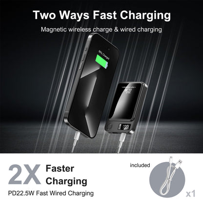 Wireless power bank, 10000mAh 22.5W Fast Charging Phone Battery Bank, 2 in 1 Wireless Magnetic Power Bank with cable