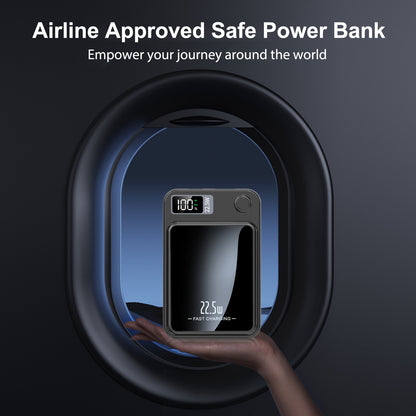 Wireless power bank, 10000mAh 22.5W Fast Charging Phone Battery Bank, 2 in 1 Wireless Magnetic Power Bank with cable