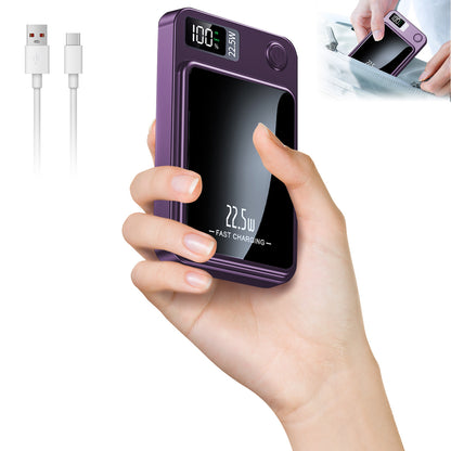 Magnetic power bank, 10000mAh 22.5W Fast Charging Phone Battery Bank, 2 in 1 Wireless Magnetic Power Bank with cable, Purple