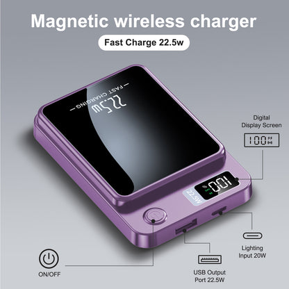 Magnetic power bank, 10000mAh 22.5W Fast Charging Phone Battery Bank, 2 in 1 Wireless Magnetic Power Bank with cable, Purple
