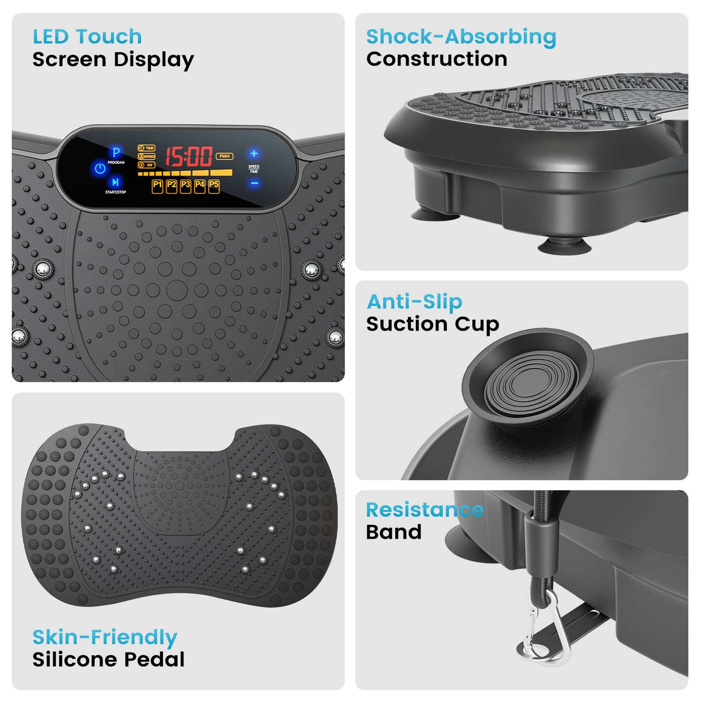 Vibration Plate Exercise Machine with 5 Resistance Bands, Whole Body Workout Vibration Platform for Fat Burning & Body Shaping