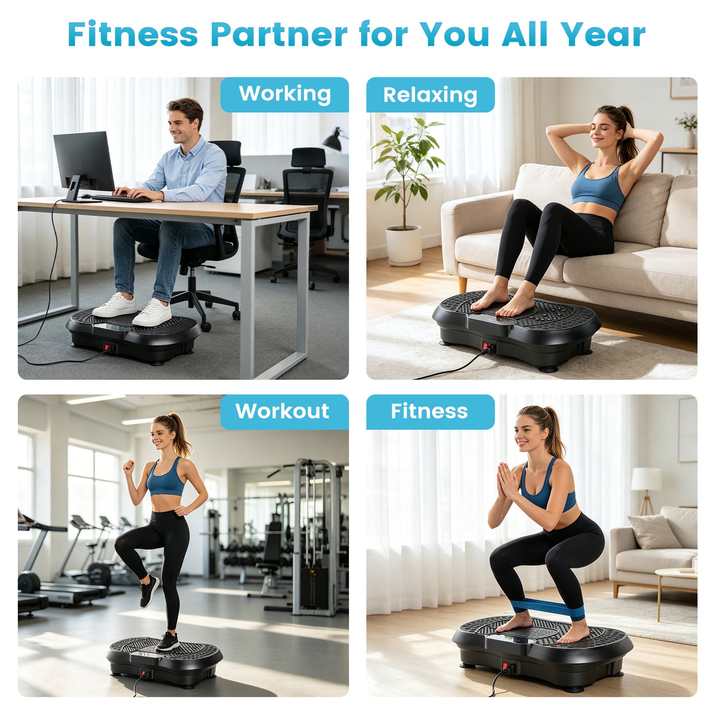 Vibration Plate Exercise Machine with 5 Resistance Bands, Whole Body Workout Vibration Platform for Fat Burning & Body Shaping