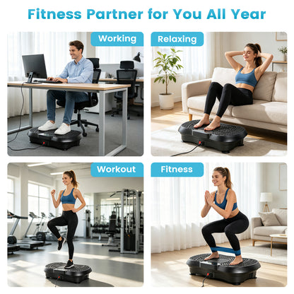 Vibration Plate Exercise Machine with 5 Resistance Bands, Whole Body Workout Vibration Platform for Fat Burning & Body Shaping
