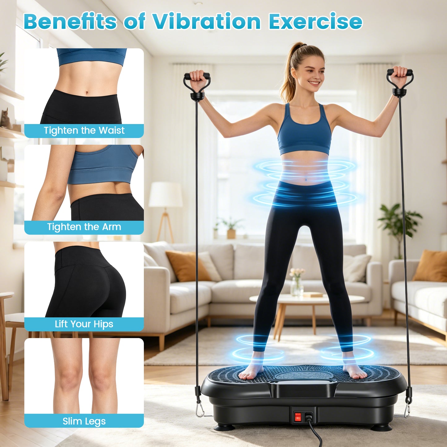 Vibration Plate Exercise Machine with 5 Resistance Bands, Whole Body Workout Vibration Platform for Fat Burning & Body Shaping