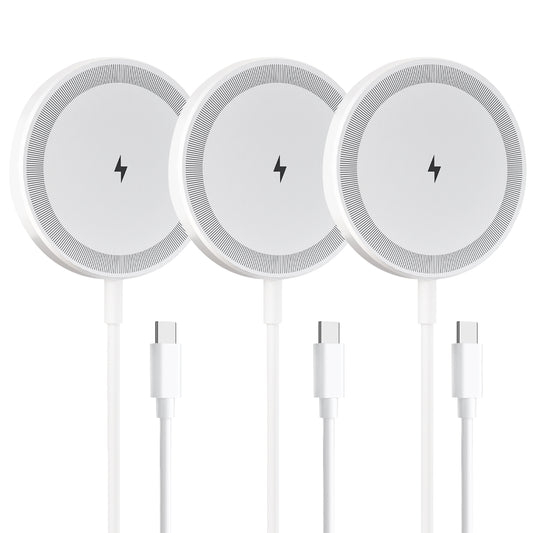 Wireless Charger, Magnetic Charging Pad for iPhone, Portable Charger Compatible with iPhone 17 16 15 14 13 12, Mag-safe Charger Compatible with AirPods 4 3 2, White(3 Pack)
