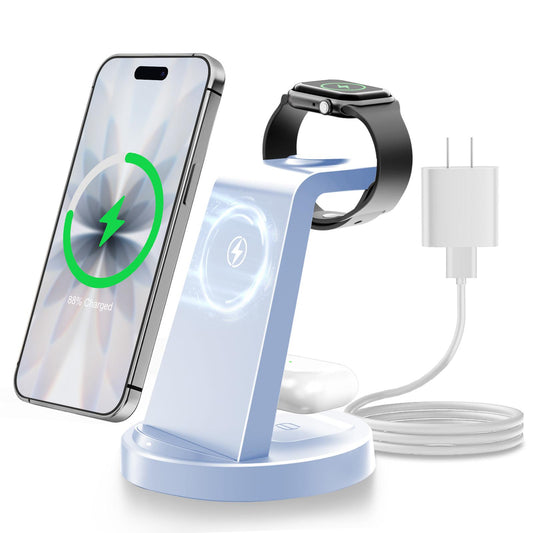 Wireless Charger, 3 in 1 Charging Station for iPhone 17 16 15 14 13 12 11 8 , 18W Charger Stand for Airpods 4 3 2 Pro, for Apple Watch 11 10 9 8 7 6 5 4 3 2 SE Ultra Series, Blue