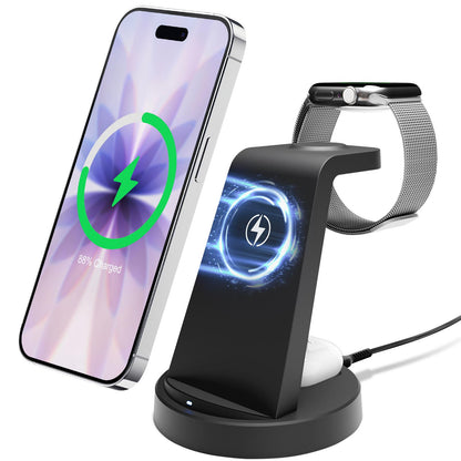 Wireless Charger, Charging Station for iPhone 17 16 15 14 13 12, 18W Wireless Phone Charger for Airpods 4 3 2 Pro, Watch Charger for Apple Watch Series, Charger Station, Black