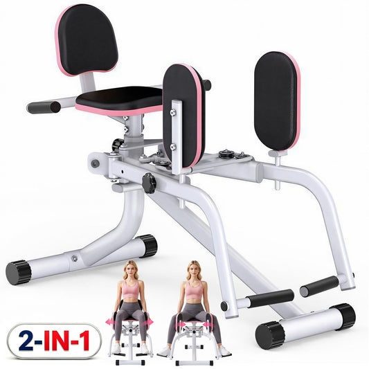 RICAN Hip Abductor Machine for Women, 2-in-1 Compact Glute & Thigh Trainer, Adjustable Resistance Inner Thigh Toner and Outer Thigh Sculptor, Booty Builder for Home Leg Workout Equipment ¨C Pink/White
