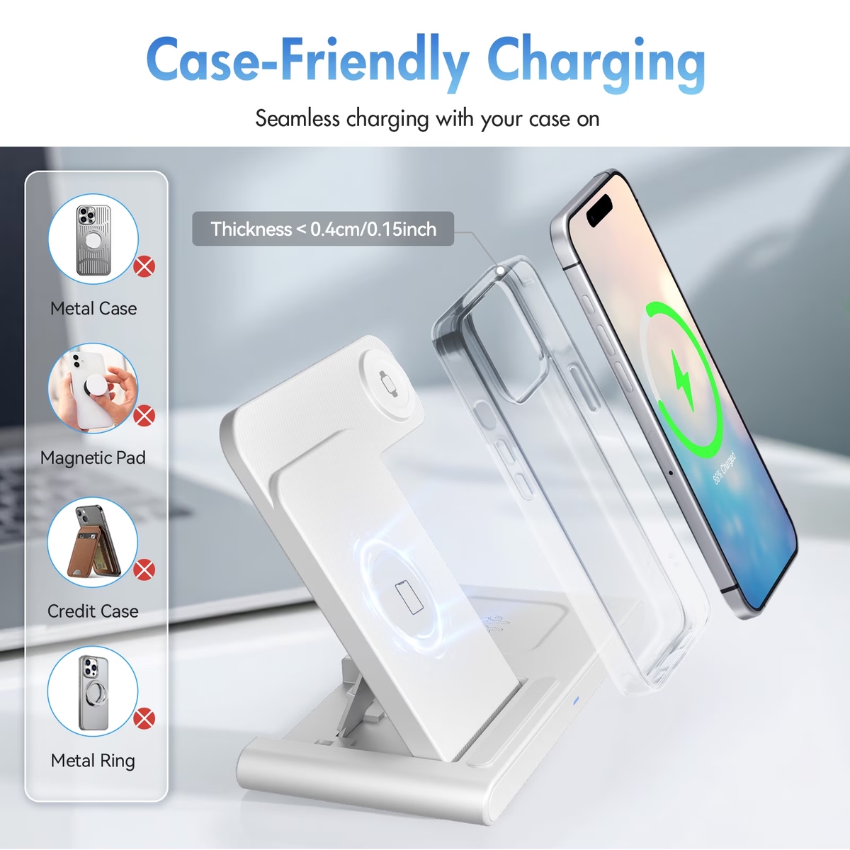 Wireless Charger,Portable Charger Phone Charging Station Compatible with iPhone 17 16 15 14 13 12 11 Pro Max Plus XS XR X 8,for Apple Watch 9 8 7 6 5 4 3 2 SE,for AirPods 3 2 Pro,White