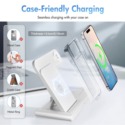Wireless Charger,Portable Charger Phone Charging Station Compatible with iPhone 17 16 15 14 13 12 11 Pro Max Plus XS XR X 8,for Apple Watch 9 8 7 6 5 4 3 2 SE,for AirPods 3 2 Pro,White