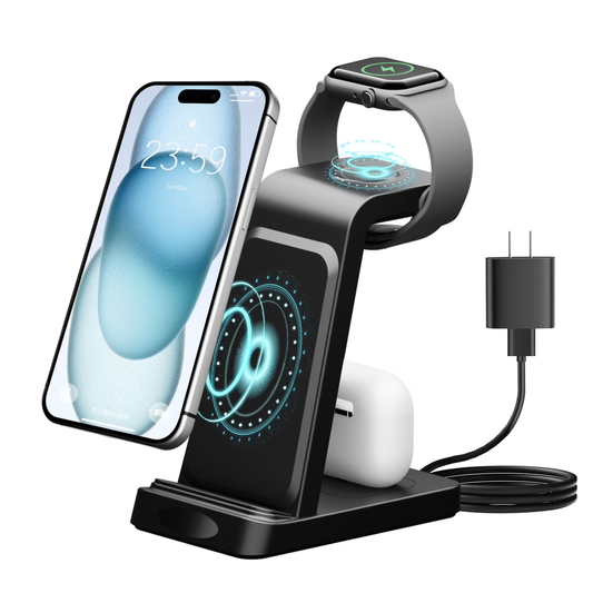 Magnetic Wireless Charger for iPhone Airpods iWatch: 3 in 1 Charging Station for Apple Multiple Devices, Black