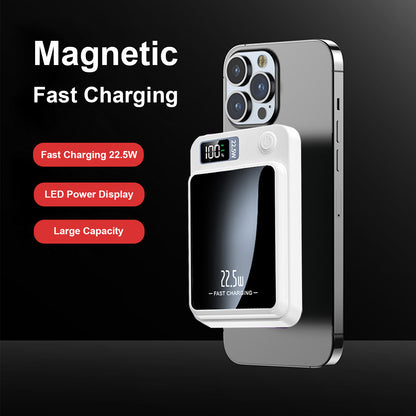Magnetic Wireless Power Bank,10000mAh Portable Charger with 22.5W Fast Charging,LED Power Display,Strong Magnetic Suction Compatible with iPhone 15 and Above & Android - White