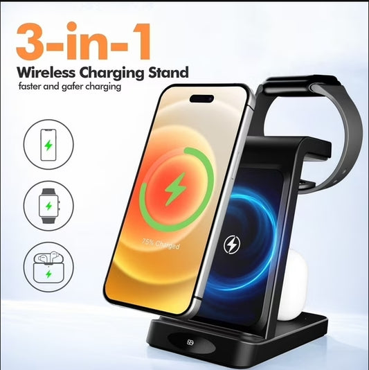Magnetic Wireless Charger for iPhone Airpods iWatch: 3 in 1 Charging Station for Apple Multiple Devices, Black