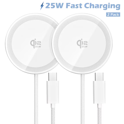 Wireless Charger iPhone, 25W Qi2.2 Magnetic Fast Charging Pad for iPhone 17 16 15 13 14 12 Series, Portable Charger for AirPods 4 3 2, Ultra-Thin, Ideal for Travel Home Office, White(2 Pack)