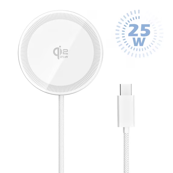 MaSafe Wireless Charger, 25W Fast Charging Pad for iPhone, Magnetic Phone Charger for iPhone 17 16 15 14 13 12 Series, Portable Charger for AirPods 4 3 2 Pro, Ultra-Thin, White