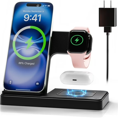 Charging Station,Wireless Charger,Magnetic Fast Charging Stand Compatible with iPhone 17 16 15 14 13 12 11 Pro Max Plus XS XR X 8, for iWatch 9 8 7 6 5 4 3 2 SE,for AirPods 3 2 Pro