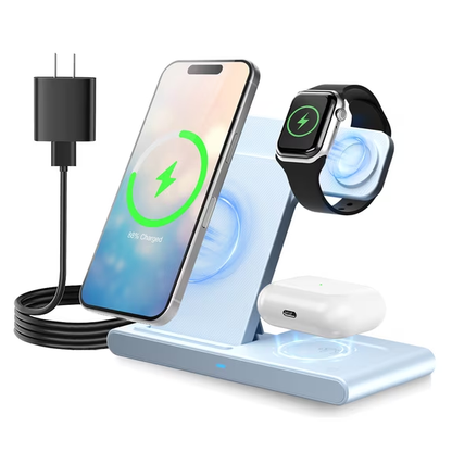Portable Charger 15W Wireless Charger,3in1 Charging Station Compatible with iPhone 17 16 15 14 13 12 11 Pro Max Plus XS XR X 8,for iWatch 9 8 7 6 5 4 3 2 SE,for AirPods 3 2 Pro 2,Blue