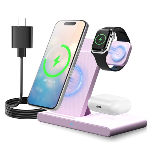 3 in 1 Charging Station,15W Wireless Charger Phone Stand Compatible for iPhone 17 16 15 14 13 12 11 Pro Max Plus XS XR 8,for iWatch 9 8 7 6 5 4 3 2 SE for AirPods 3 2 Pro