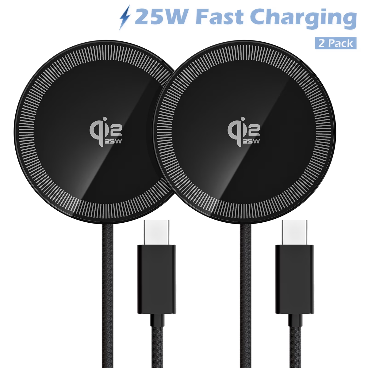 Wireless Charger, 25W Qi2.2 Fast Charging Pad for iPhone 17 16 15 13 14 12 Series, Magnetic Portable Charger for AirPods 4 3 2, Ideal for Travel Home Office, Black(2 Pack)