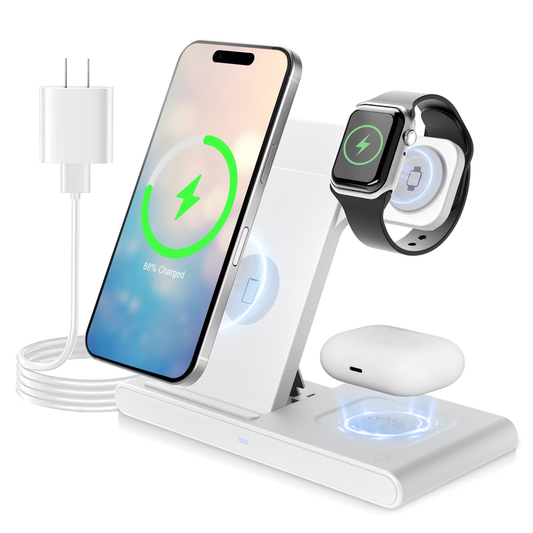 Wireless Charger,Portable Charger Phone Charging Station Compatible with iPhone 17 16 15 14 13 12 11 Pro Max Plus XS XR X 8,for Apple Watch 9 8 7 6 5 4 3 2 SE,for AirPods 3 2 Pro,White