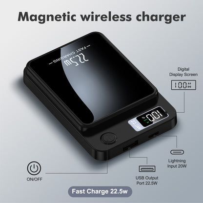 Power Bank, 10000mAh Wireless Power Bank with LED Power Display, 22.5W Fast Charging Battery Pack, Compatible with iPhone 8 and above series,Black