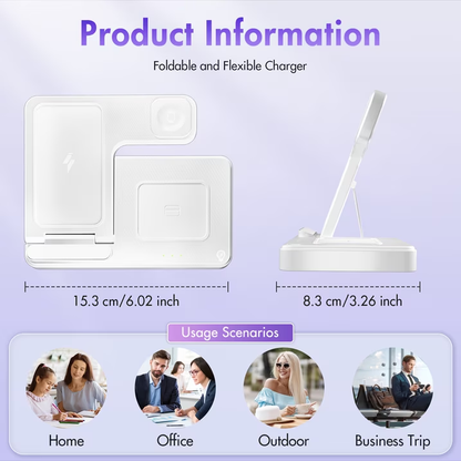Wireless Charger, Charging station Compatible with iPhone 16 15 14 13 12 11 Pro Max Plus XS XR X 8, for iWatch 9 8 7 6 5 4 3 2 SE, for AirPods 3 2 Pro, 3 in 1 Charging Station, White, No Adapter