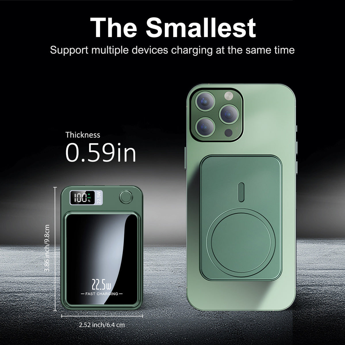 Magnetic Wireless Power Bank,10000mAh Portable Charger with 22.5W Fast Charging,LED Power Display,Strong Magnetic Suction Compatible with iPhone 14 and Above & Android - Green