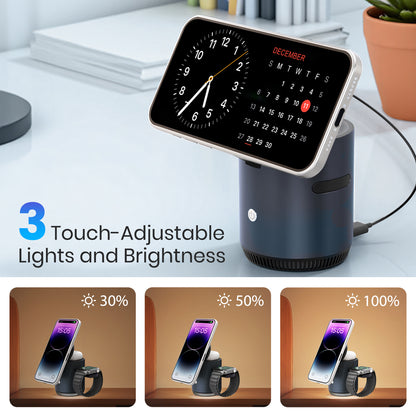 Wireless Charger for iPhone, Charging Station for iPhone 17 16 15 14 13 12, for AirPods 4 3 2, for iWatch Series, with Adjustable Night Light, Black