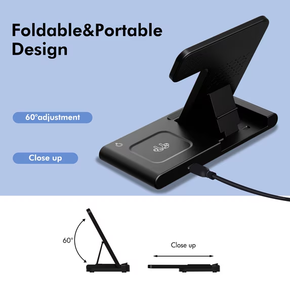 All in One Magnetic Charging Stand Compatible with iPhone 16 15 14 13 12 11 8 Pro Max SE XS XR X, Wireless Charger for Apple Watch, and for AirPods 4 3 2 Pro, 3 in 1 Fast Charger(Black)
