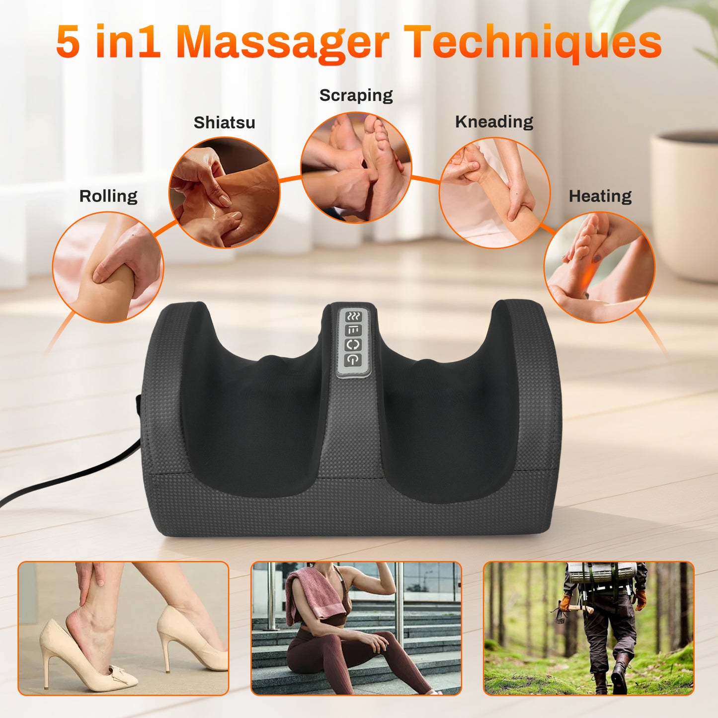 CATGOOD Foot Massager, Shiatsu Foot Massager, Deep Tissue Massage Machine with Heat, Foot Massager and Calf Massager with Massage Roller, Gifts for Mom & Dad, Black