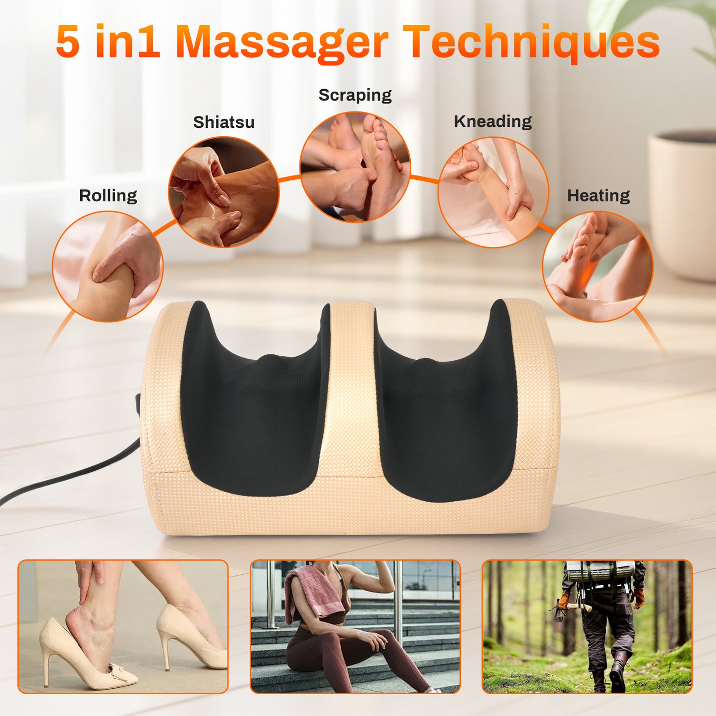 Foot Massager, Foot and Calf Massage Machine, Shiatsu Deep Tissue Massage Machine with Heat, Leg Massager with Massage Roller, Gifts for Mom and Dad, Gold