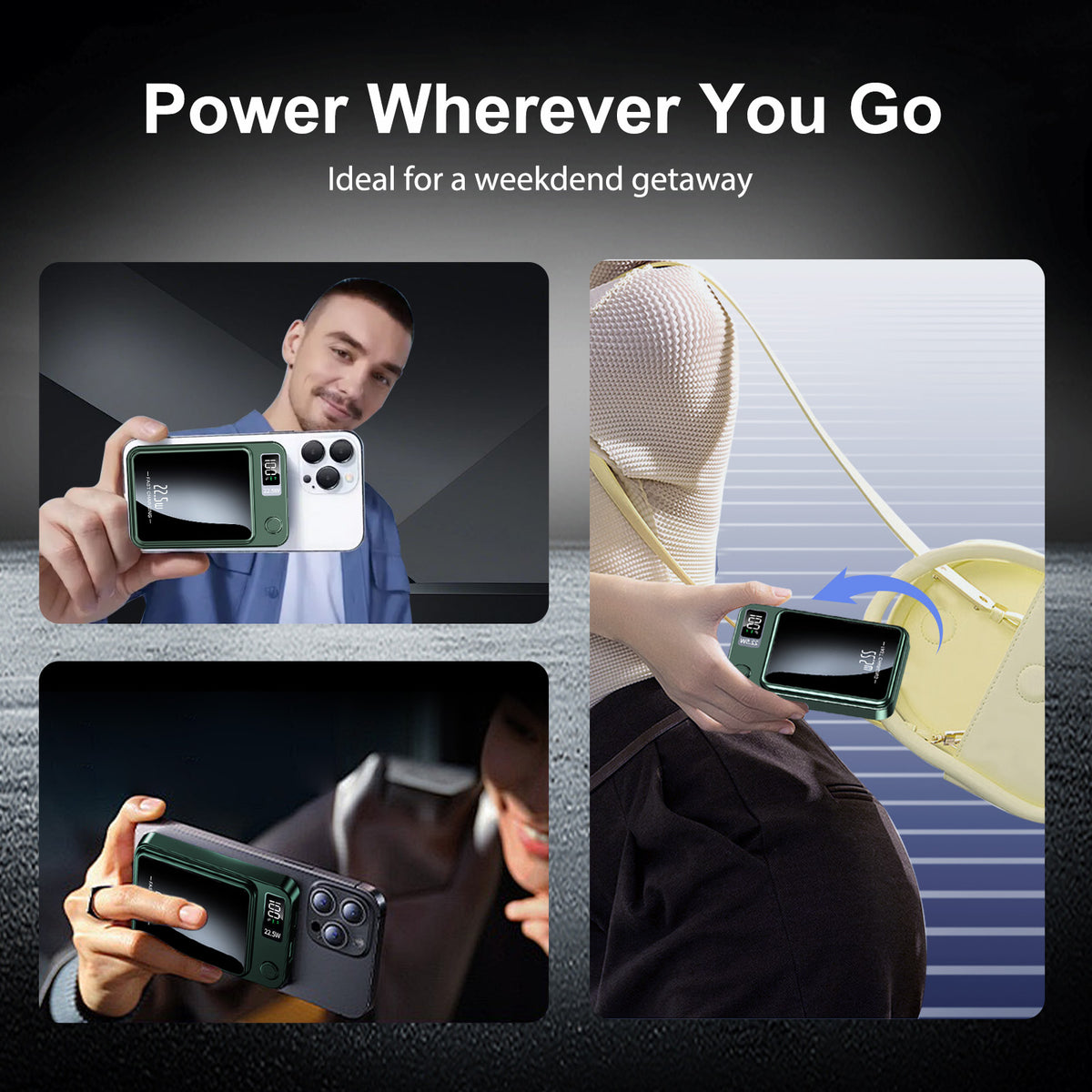 Magnetic Wireless Power Bank,10000mAh Portable Charger with 22.5W Fast Charging,LED Power Display,Strong Magnetic Suction Compatible with iPhone 14 and Above & Android - Green