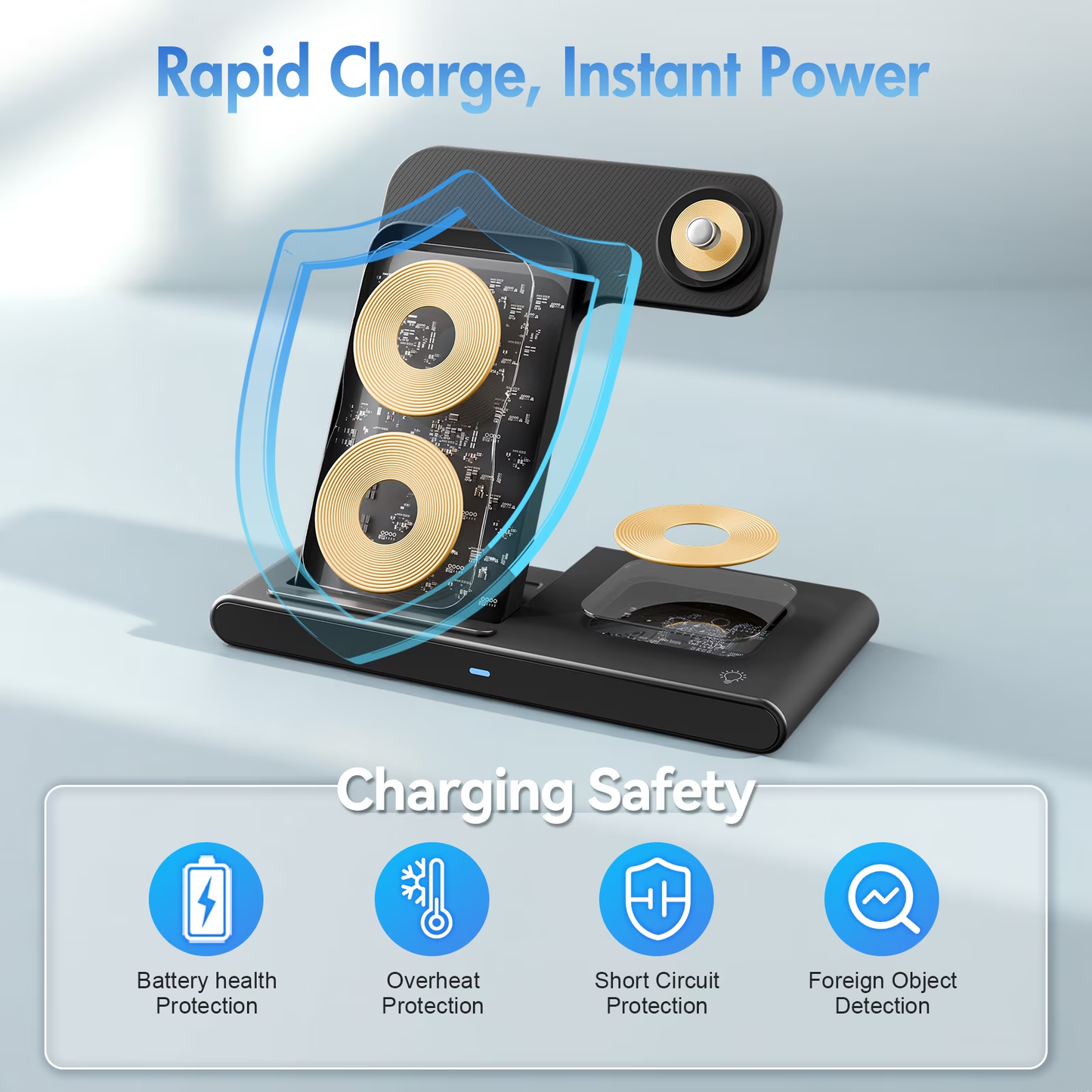 Wireless Charger,15W Wireless Charging Station Compatible with iPhone 17 16 15 14 13 12 11 8 Pro Max Mini Plus X XR XS Max SE Plus,for iWatch 10 9 8 7 6 5 4 3 2 SE Ultra,for AirPods 4 3 2