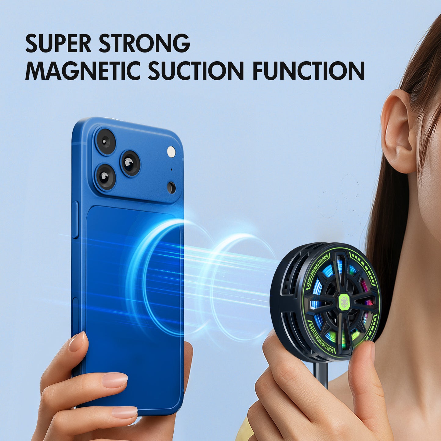 Wireless Charger, Wireless Cooling Charger for iPhone 17 16 15 14 13 12, for AirPods 4 3 2, 10W Wireless Charging Pad with Built-in Fan, Phone Cooler for Gaming, Black