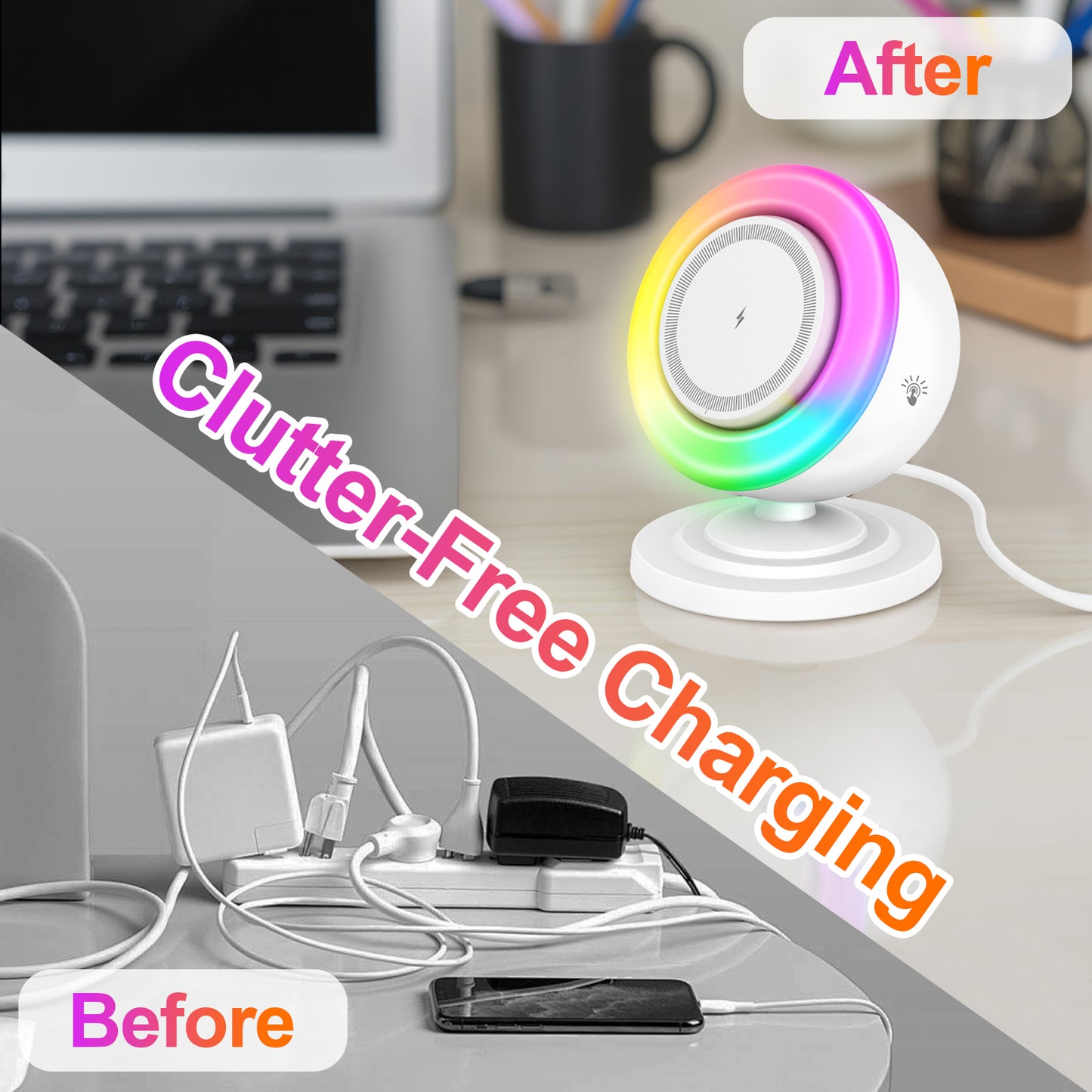Wireless Charger for iPhone Samsung Huawei,Magnetic Charging Station with Bluetooth speaker and RGB light, Travel Charging Station Compatible with Apple 12 and above series, White