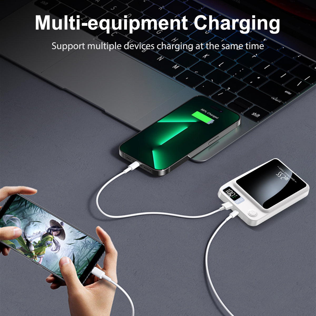 Magnetic Wireless Power Bank,10000mAh Portable Charger with 22.5W Fast Charging,LED Power Display,Strong Magnetic Suction Compatible with iPhone 15 and Above & Android - White