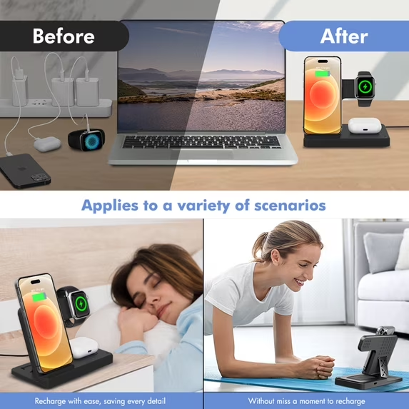 Take You Wireless Charger,3 in 1 Charging Station Compatible with iPhone 14 13 12 11 8 Pro Max X XR XS, Samsung Galaxy, Apple Charging Station for AirPods 3 2 Pro, and for iWatch Series(Black)