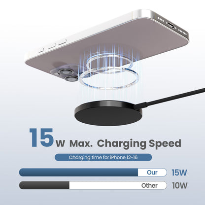 Wireless Charger, Magnetic Charging Pad for iPhone, Phone Charger Compatible with iPhone 17 16 15 14 13 12 Series, USB C Charger Portable for AirPods 4 3 2 Pro, Black