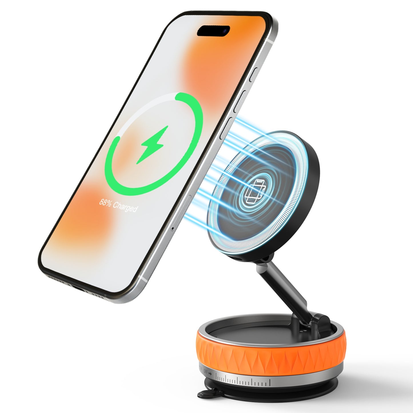 Wireless Car Charger, Ultra Magnetic Phone Holder for Car Dashboard, 15W Charging, Cell Phone Holder Charger, Car Accessories for iPhone 17 16 15 14 13 12 (Orange)