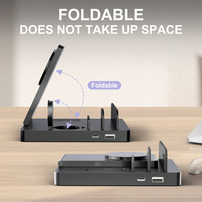 15W Fast Charging Station, 5 in 1 Wireless Charger Compatible with iPhone 15 14 13 12 11 8 Series, Charging Dock Compatible with AirPods 4 3 2 1, for iWatch, for iPad, Black