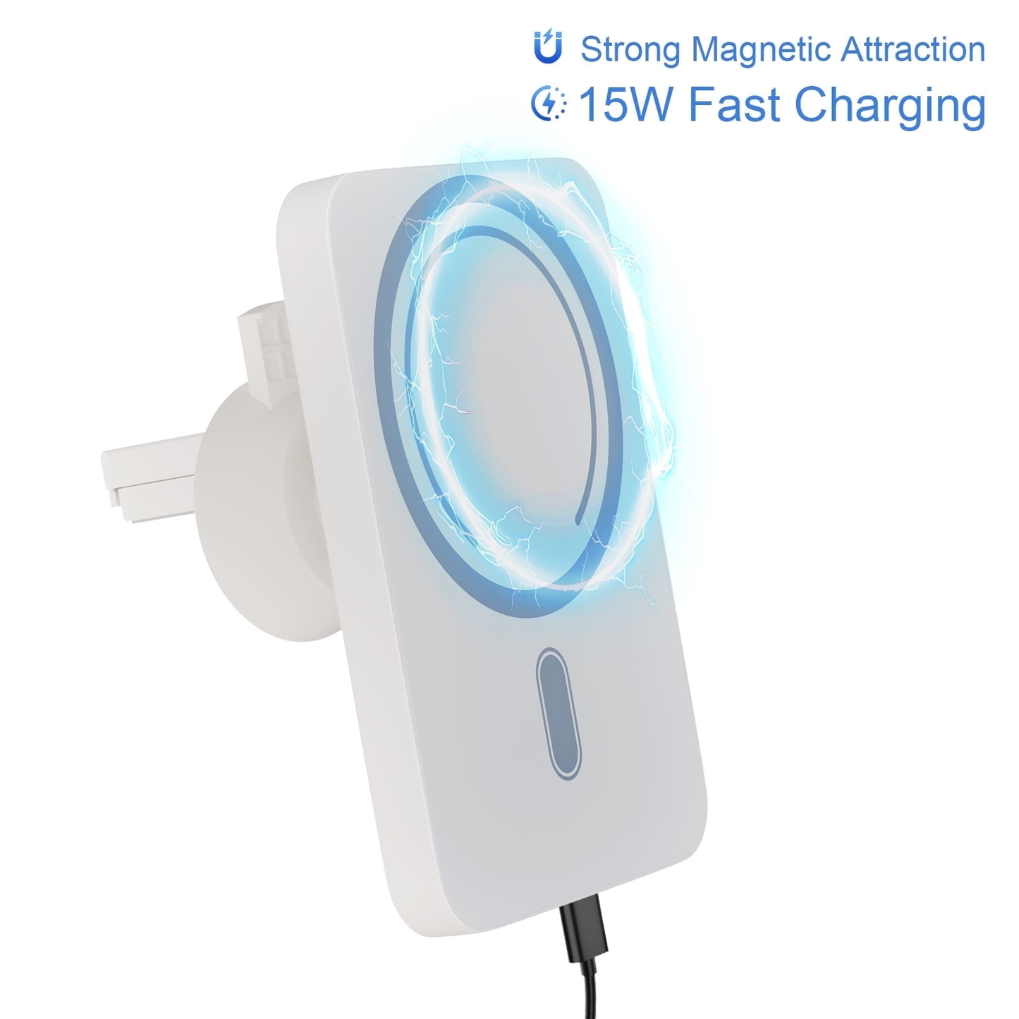 Super Strong Magnetic Car Mount with 15W Fast Wireless Charging, easy to install, durable and study, White