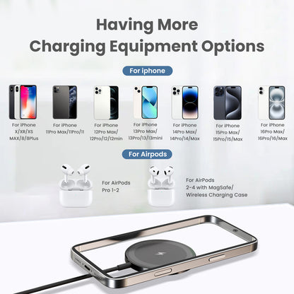 Wireless Charger, Magnetic Charging Pad for iPhone, Phone Charger Compatible with iPhone 17 16 15 14 13 12 Series, USB C Charger Portable for AirPods 4 3 2 Pro, Black