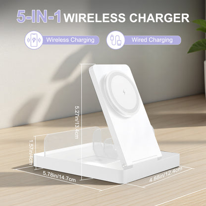 Charging Station, 5 in 1 Wireless Charger Compatible with iPhone 17 16 15 14 13 12, Charger Station for AirPods 4 3 2 1, Watch Charger for Apple Watch Series, for iPad, White