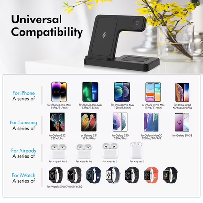 Take You Wireless Charger,3 in 1 Charging Station Compatible with iPhone 14 13 12 11 8 Pro Max X XR XS, Samsung Galaxy, Apple Charging Station for AirPods 3 2 Pro, and for iWatch Series(Black)