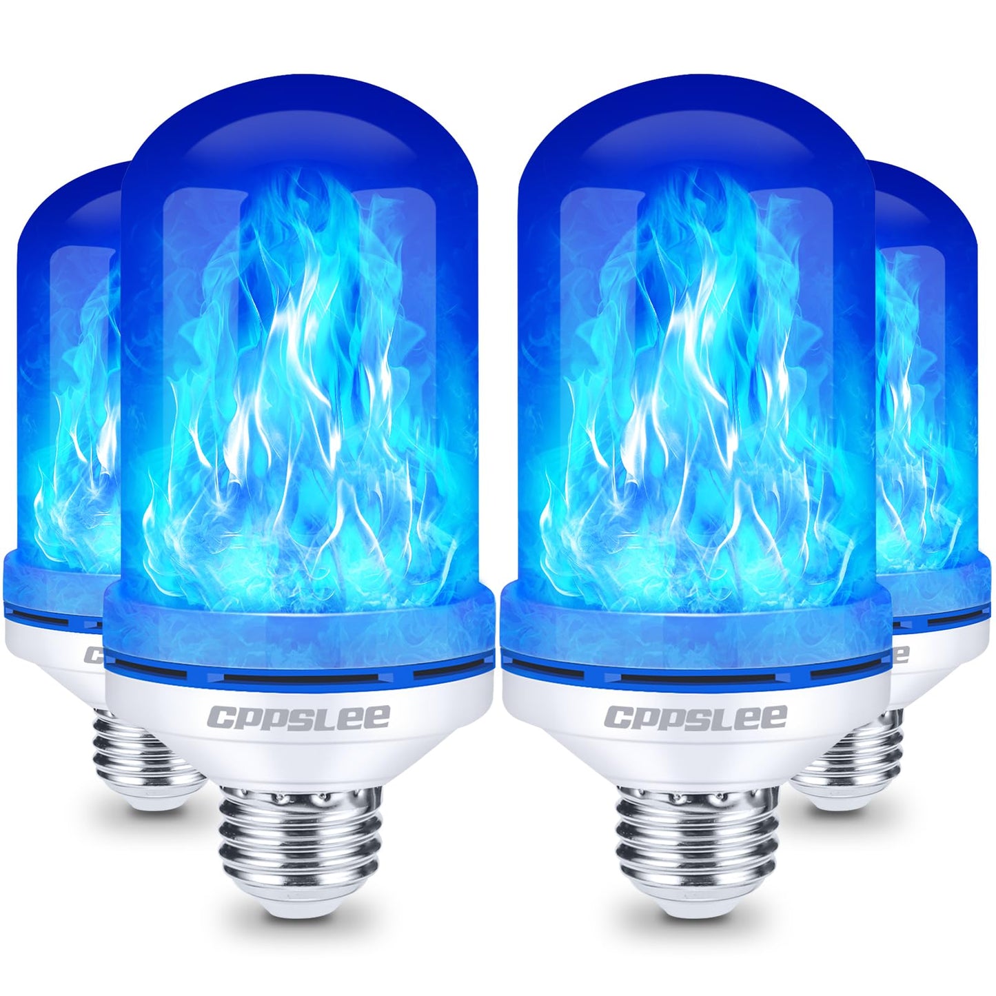 TopZoo Blue LED Light Bulbs 4PCS, Flickering Flame Light Bulbs Upgraded 4 Modes, E26 Base Light Bulbs with Upside Down Effect for Garden Decor, Halloween, Party, Patio, Indoor, Outdoor Decor