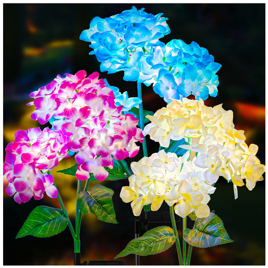 TopZoo Solar Garden Lights Outdoor, 3 Packs Hydrangea Flower Stake Lights for Outdoor Decor, Waterproof Garden Decor for Yard, Patio, Landscape, Planter, Walkway, Multicolor