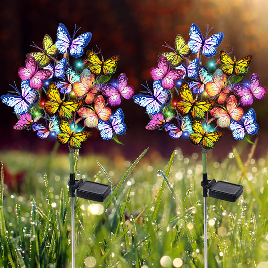 TopZoo Solar Garden Stake Lights, 2 PCS Decorative Solar Lights Outdoor with 43 LED 17 Butterfly Flower Garden Decor Waterproof, Outdoor Decor for Yard Patio Lawn Christmas