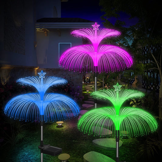 TopZoo Solar Garden Lights Waterproof 3 PCS Solar Lights Outdoor Decorative 7 Color Changing Double Jellyfish and Butterfly Flower Garden Decor Yard Christmas Pool Outdoor, Gifts for Mother's Women