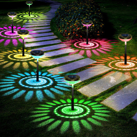 TOPZOO Outdoor Solar Lights, 6 Packs Pathway Lights Solar Powered, Multicolor & Warm White LED Landscape Lights, Outside Garden Yard Lawn Decorative