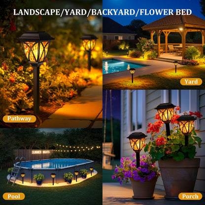 TopZoo Solar Lights Outdoor Waterproof, 8 Pack Solar Pathway Lights, Garden Stake Lights for Yard Patio Sidewalk Walkway Planter with Water Ripple Glow, Flame Orange